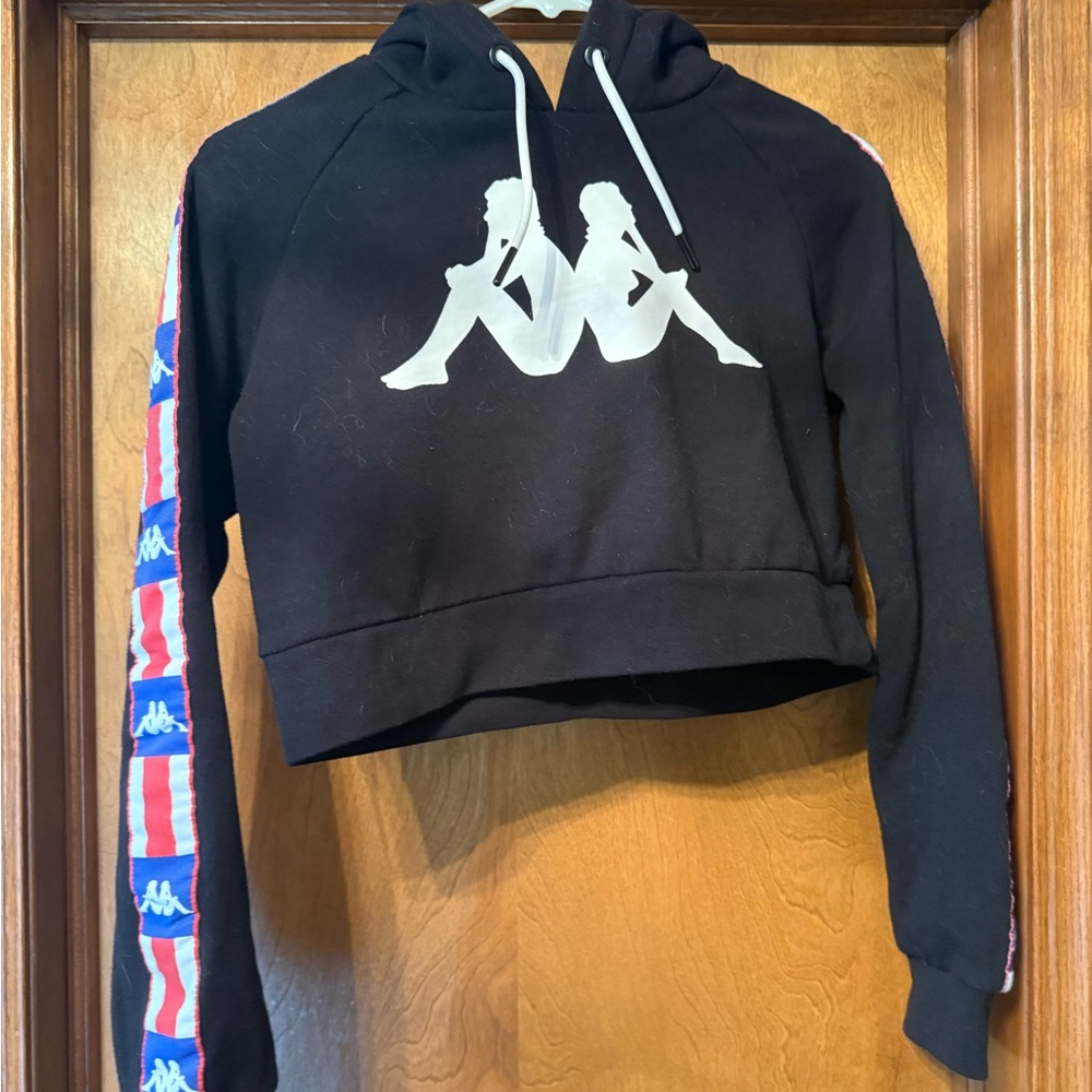 Kappa Women's Black and Americana Cropped Hoodie